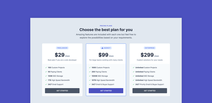 Pricing Tables Tailwind
