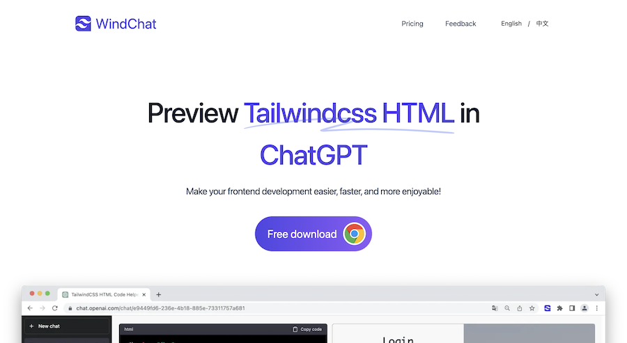 WindChat - ChatGPT TailwindCSS HTML Previewer