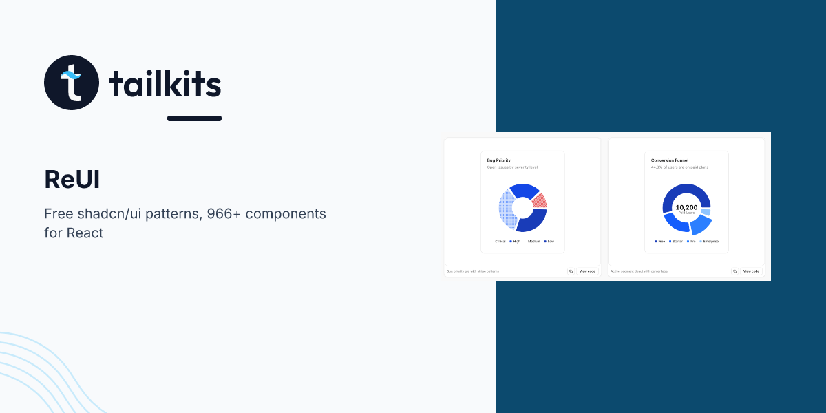 Reui Tree ReUI - 966 Free shadcn/ui Patterns for React | Tailkits
