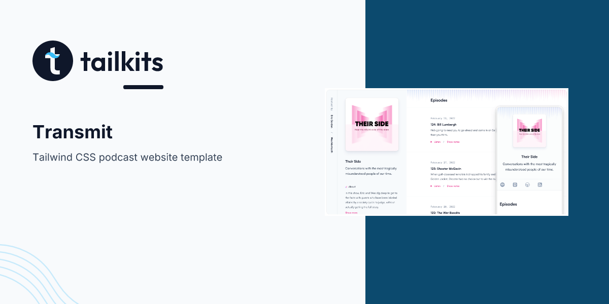 Transmit: Tailwind CSS Podcast Website Template | Tailkits
