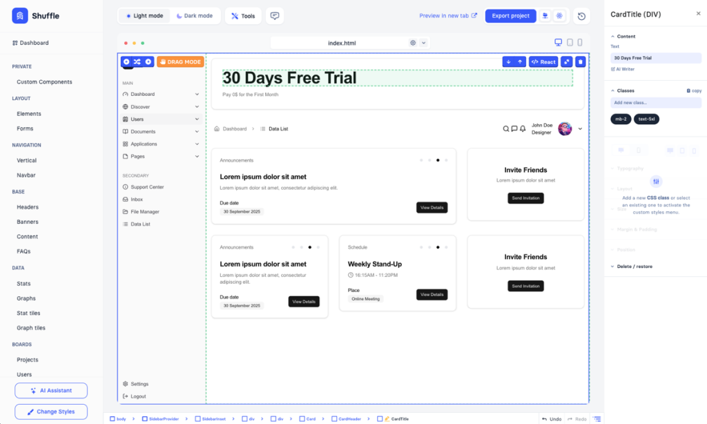 shadcn ui Dashboard Template Image 1