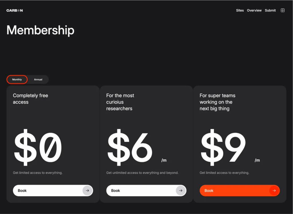 Carbon Astro Template: Pricing