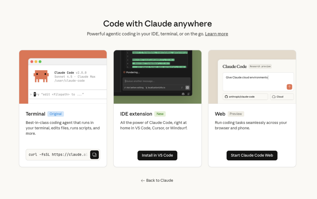 Claude Code: Terminal - IDE extension - Web