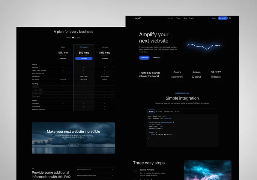 Amplify - dark mode portfolio template