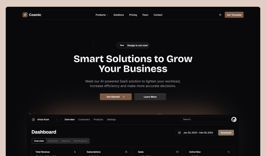 Cosmic SaaS Landing Page Template