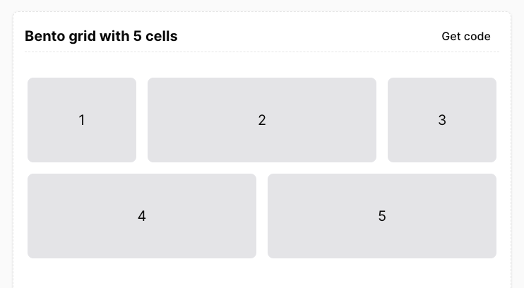 Indie UI - Bento grid with 5 cells
