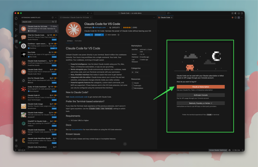 Claude Code for VS Code Activation