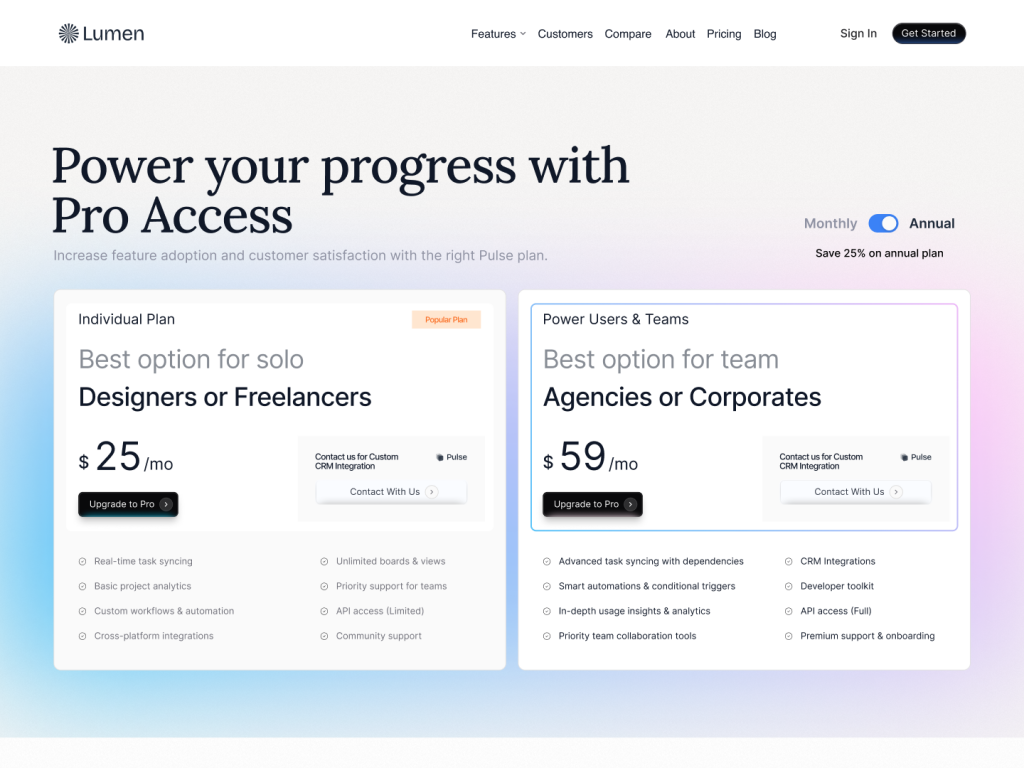 Lumen Shadcn UI Template - Pricing Section