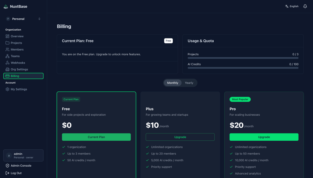 Nuxtbase - Billing Page Demo