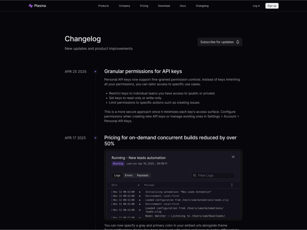 Dark Mode Changelog UI