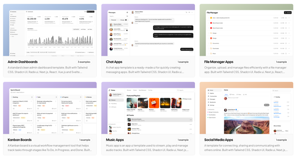 Reusable Shadcn UI Examples