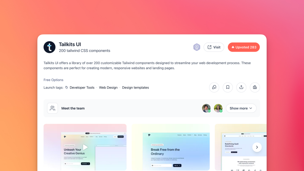 Tailkits on Product Hunt Product Hunt - Launch Page Example