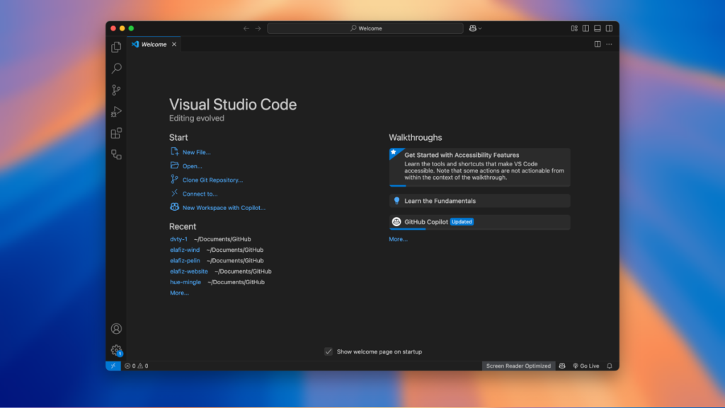 VS Code - Start Screen