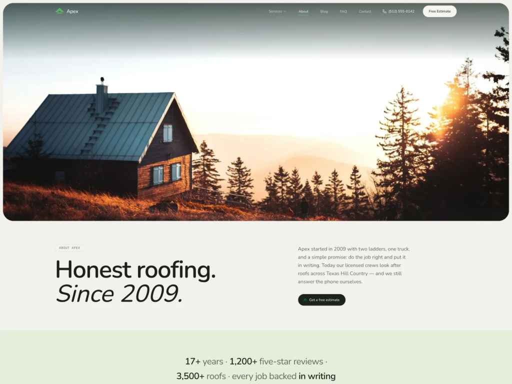 Apex Shadcn Template for Roofing Businesses